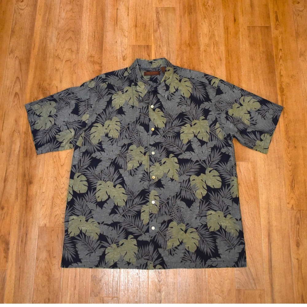 Tori‎ Richard Button Down Shirt Mens XL Navy Green Tropical Cotton Lawn